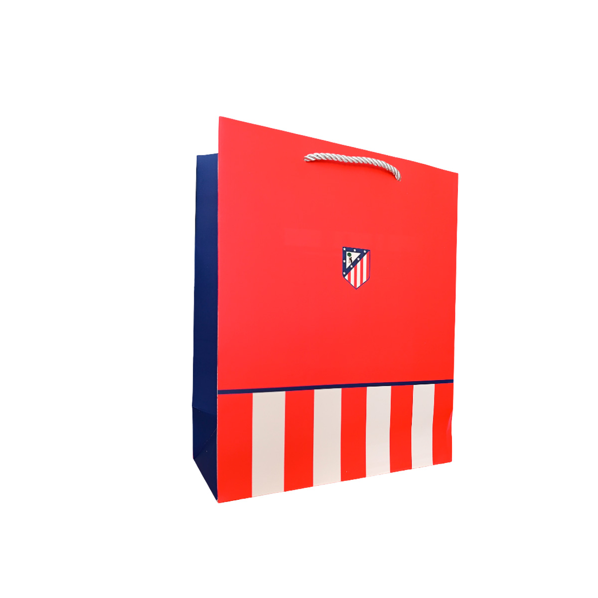 Small gift bag red crest and blue with lower stripes 18x10x23 cm image number null